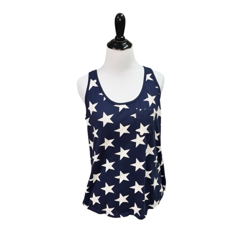Levi's Women's M Medium Tank Top Chest Pocket Star Print Blue Cotton
